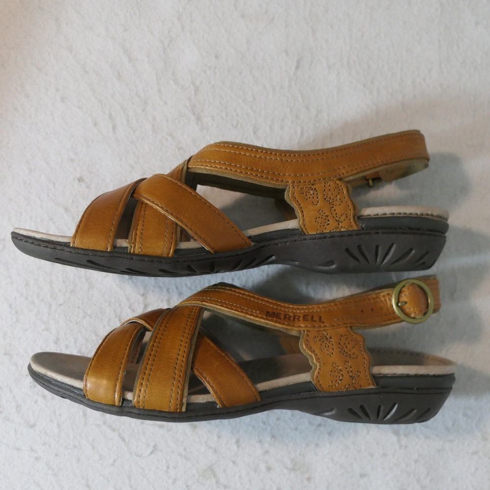 NIB Merrell Womens Bassoon Sandals 9 Tan Leather Strappy Gorpcore Granola J46248 - Picture 5 of 9